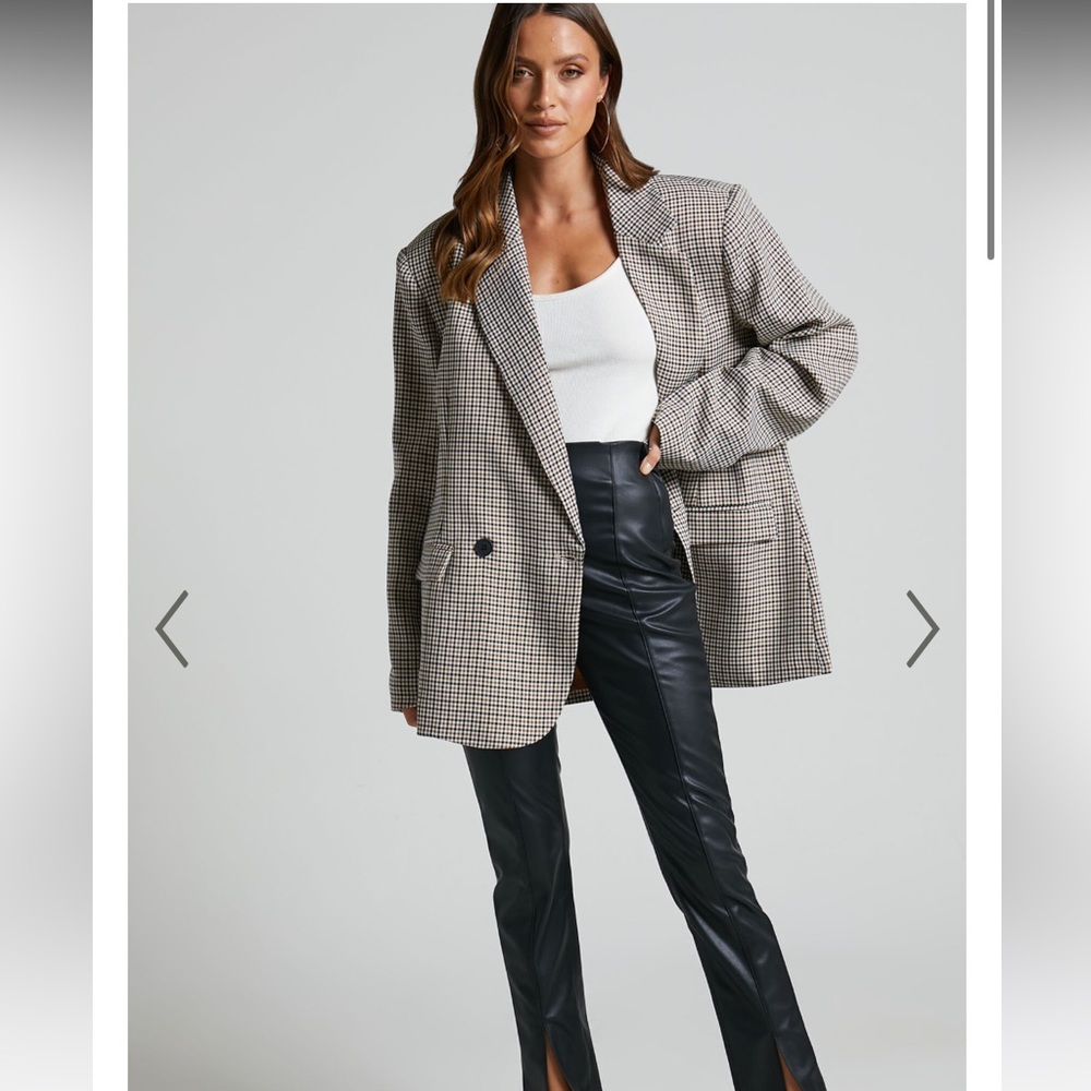 BLAZER - CHECK OVERSIZED DOUBLE BREASTED BLAZER IN BROWN CHECK